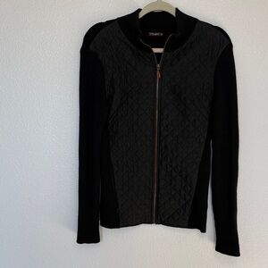 J Mclaughlin Quilted Silk Zip Front Jacket Mock Neck Knit Cotton Black M